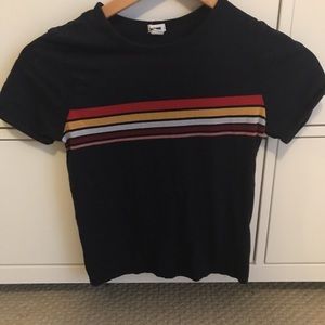 Navy shirt sleeved top with stripes